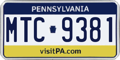 PA license plate MTC9381