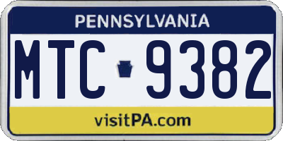 PA license plate MTC9382