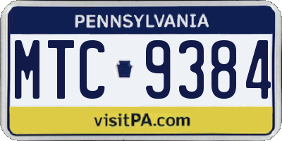 PA license plate MTC9384