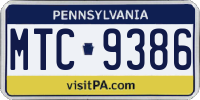 PA license plate MTC9386