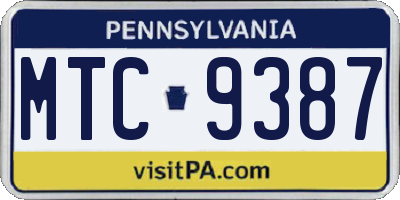 PA license plate MTC9387