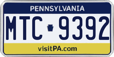 PA license plate MTC9392