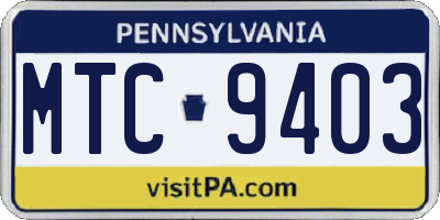 PA license plate MTC9403