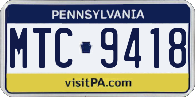 PA license plate MTC9418