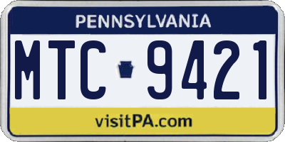 PA license plate MTC9421