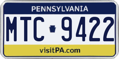 PA license plate MTC9422