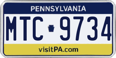 PA license plate MTC9734