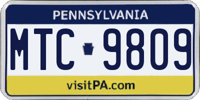 PA license plate MTC9809
