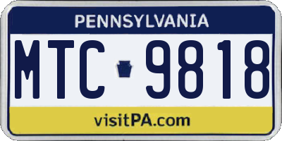 PA license plate MTC9818