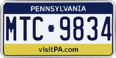 PA license plate MTC9834