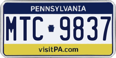 PA license plate MTC9837
