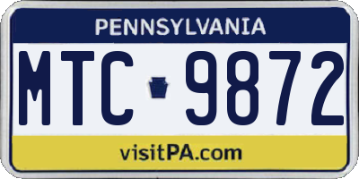 PA license plate MTC9872
