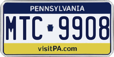 PA license plate MTC9908