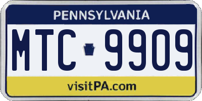 PA license plate MTC9909