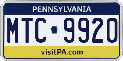 PA license plate MTC9920