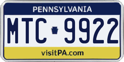 PA license plate MTC9922