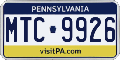 PA license plate MTC9926