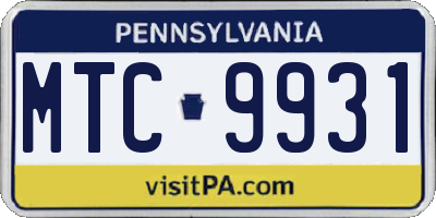 PA license plate MTC9931