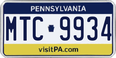 PA license plate MTC9934