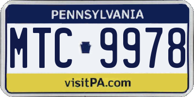 PA license plate MTC9978