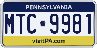 PA license plate MTC9981