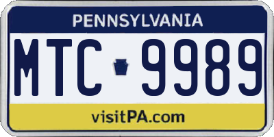 PA license plate MTC9989