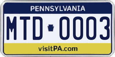 PA license plate MTD0003
