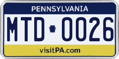 PA license plate MTD0026