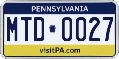PA license plate MTD0027