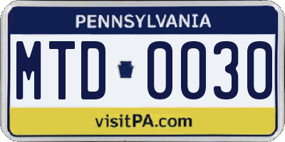 PA license plate MTD0030