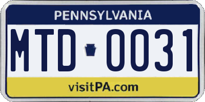 PA license plate MTD0031