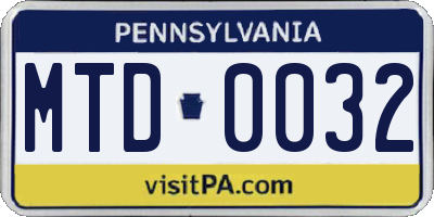 PA license plate MTD0032
