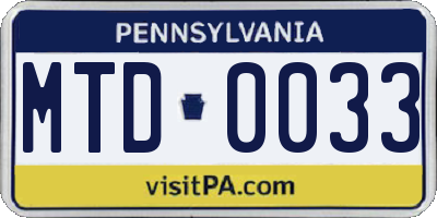 PA license plate MTD0033