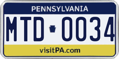 PA license plate MTD0034