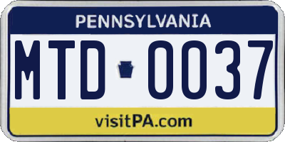 PA license plate MTD0037