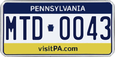 PA license plate MTD0043