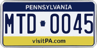 PA license plate MTD0045
