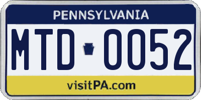 PA license plate MTD0052
