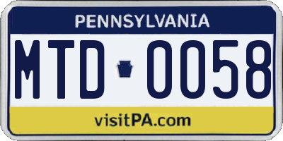 PA license plate MTD0058