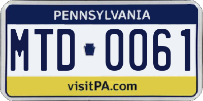 PA license plate MTD0061