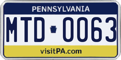 PA license plate MTD0063