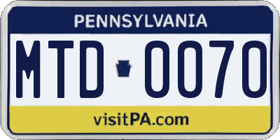PA license plate MTD0070