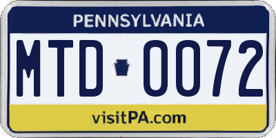PA license plate MTD0072