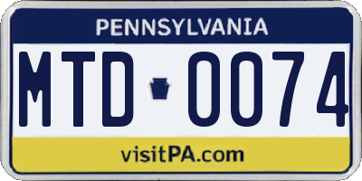 PA license plate MTD0074
