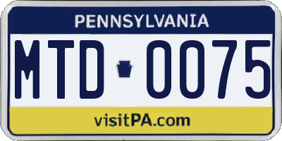 PA license plate MTD0075