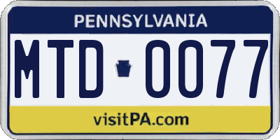 PA license plate MTD0077