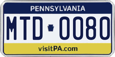 PA license plate MTD0080
