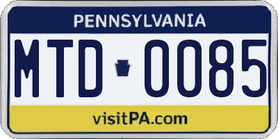 PA license plate MTD0085