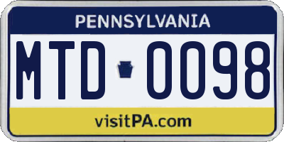 PA license plate MTD0098
