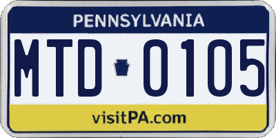 PA license plate MTD0105